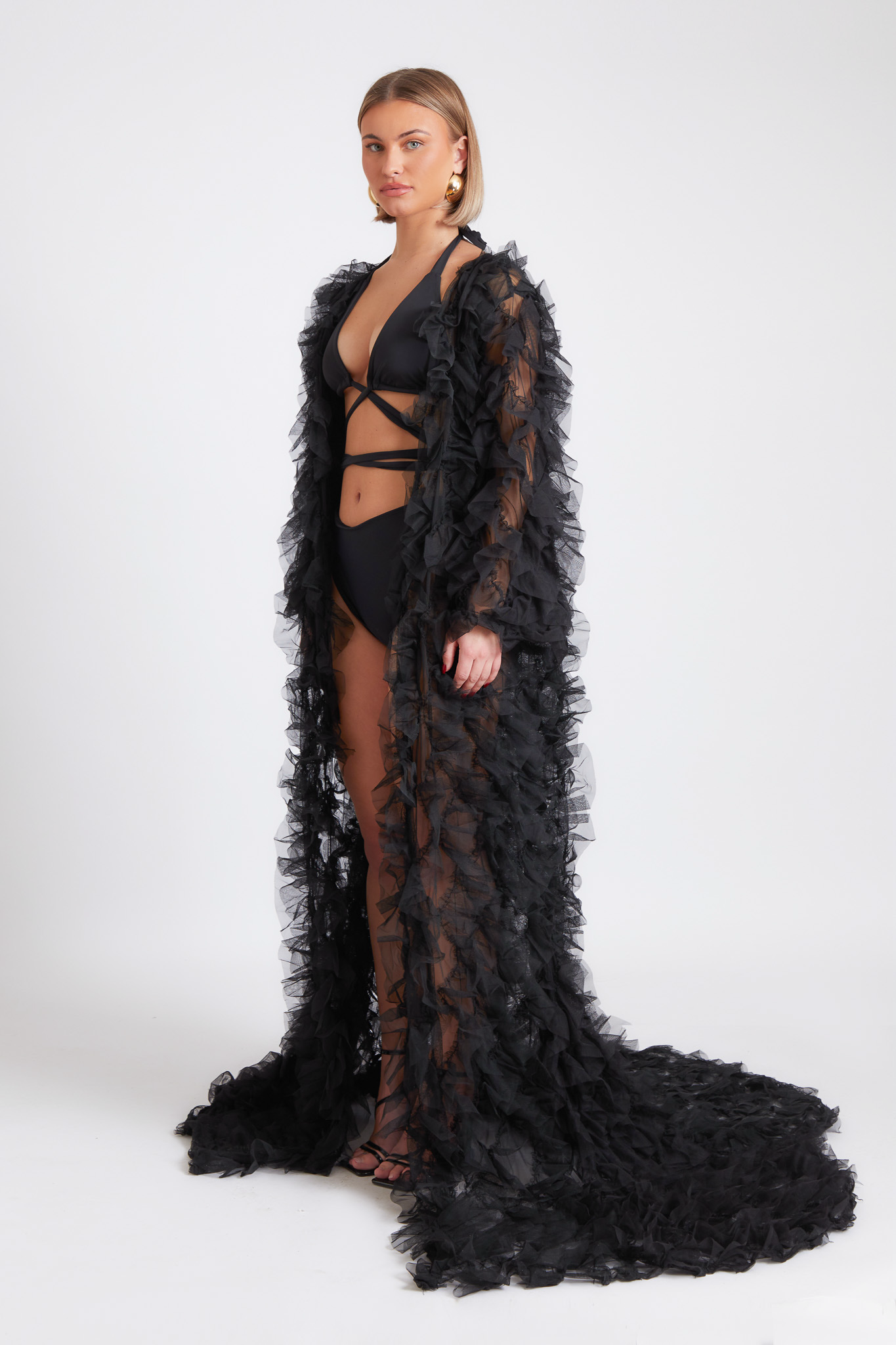 NERA BLACK MAXI KIMONO JACKET