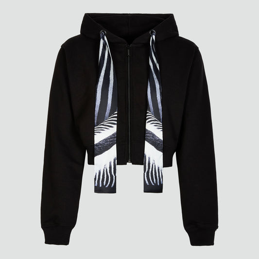 SAFARI Scarf Cropped Hoodie in Black