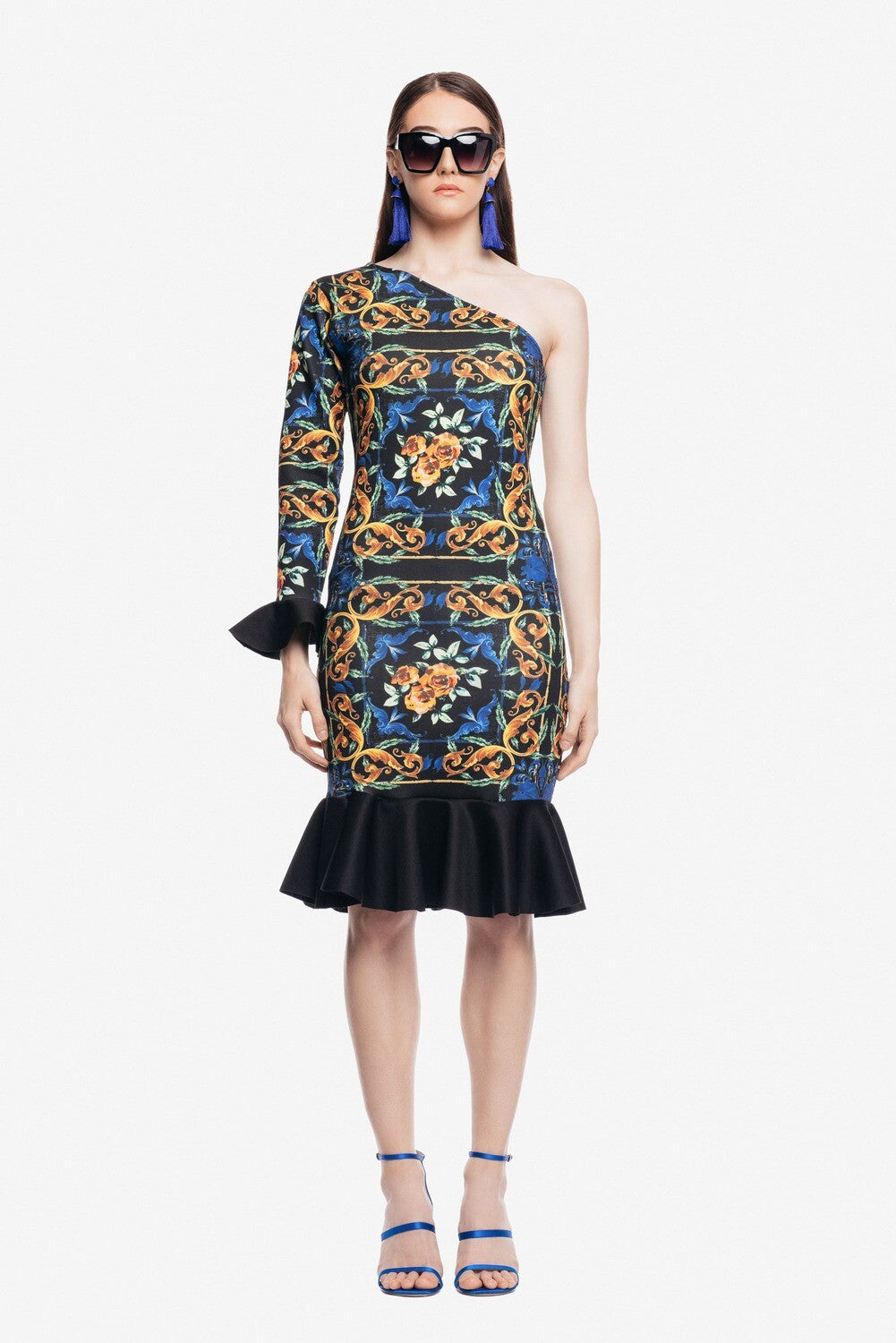 FLEUR ONE SHOULDER DRESS IN BLACK