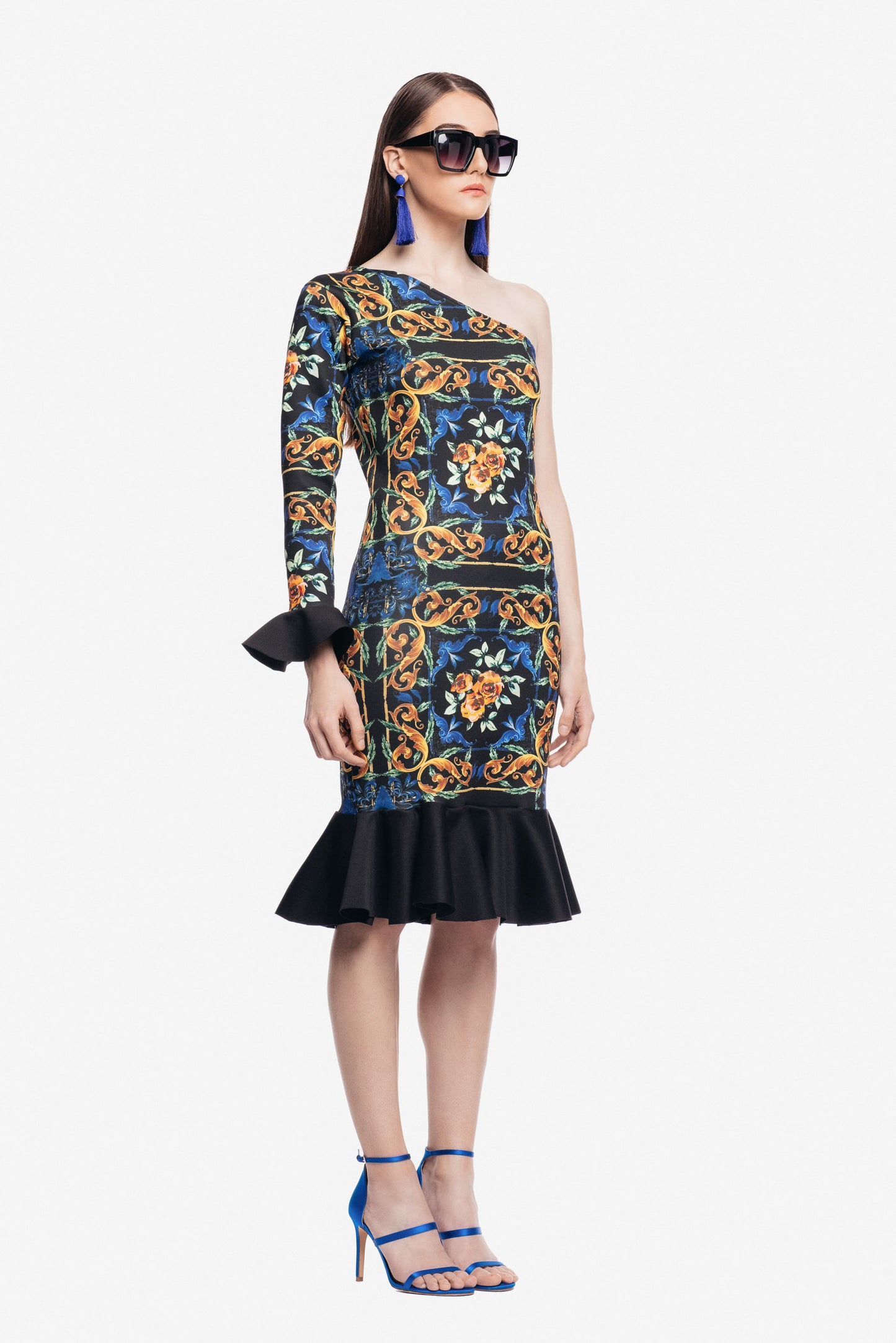 FLEUR ONE SHOULDER DRESS IN BLACK