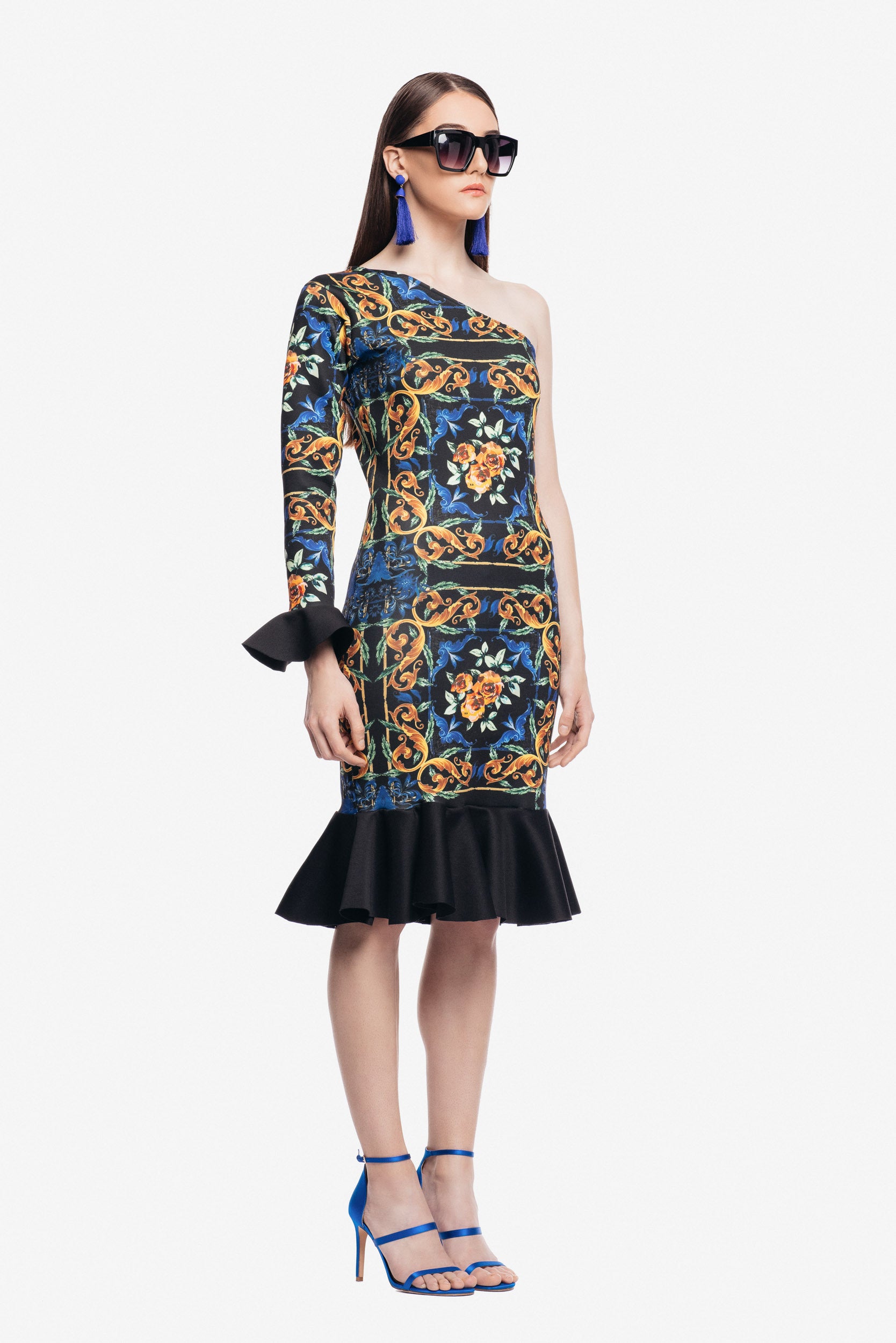 FLEUR ONE SHOULDER DRESS IN BLACK