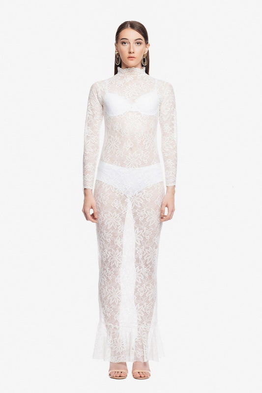 LACE STATEMENT DRESS IN BLACK WHITE