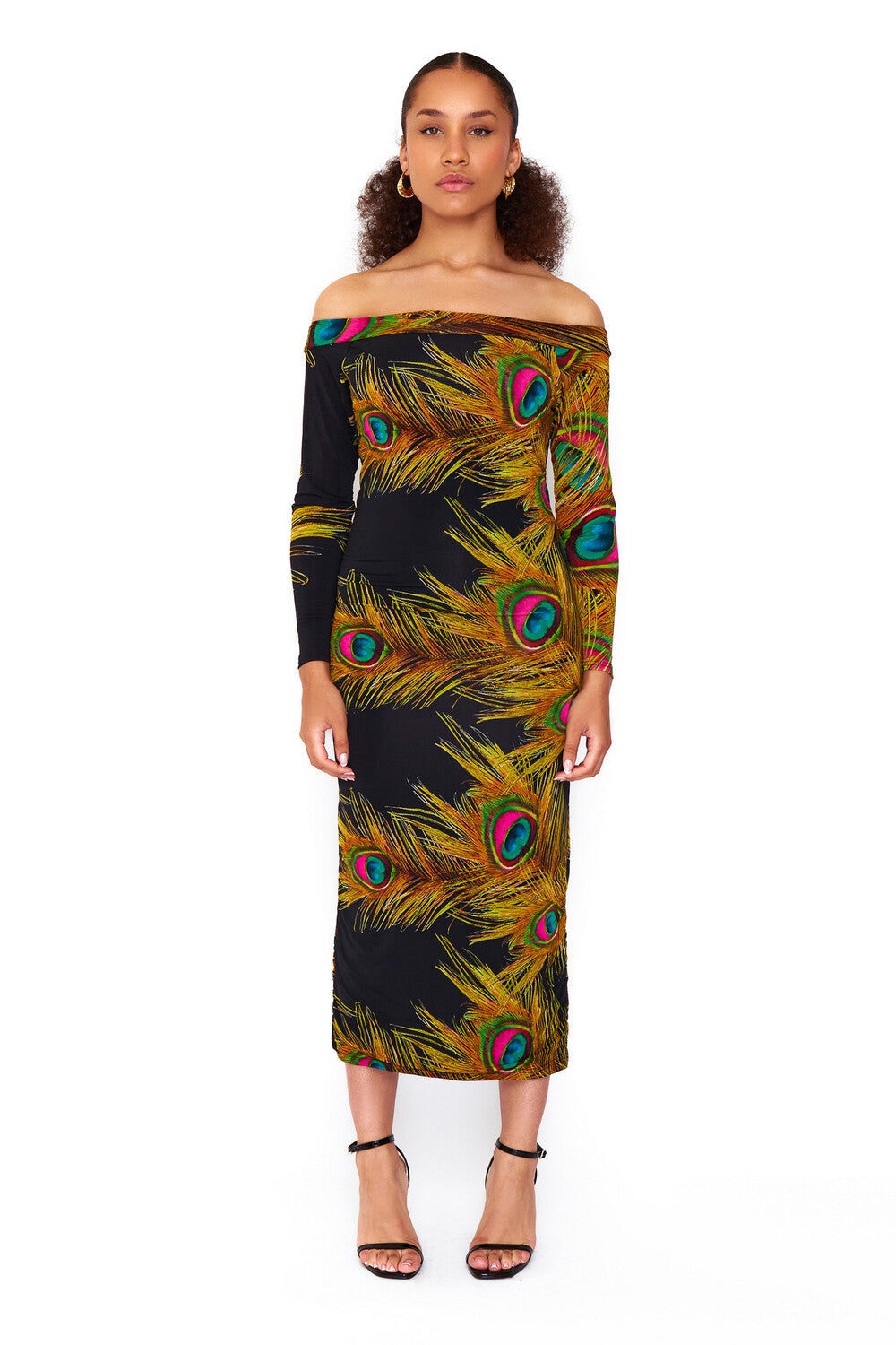 PEACOCK OFF THE SHOULDER MIDAXI DRESS