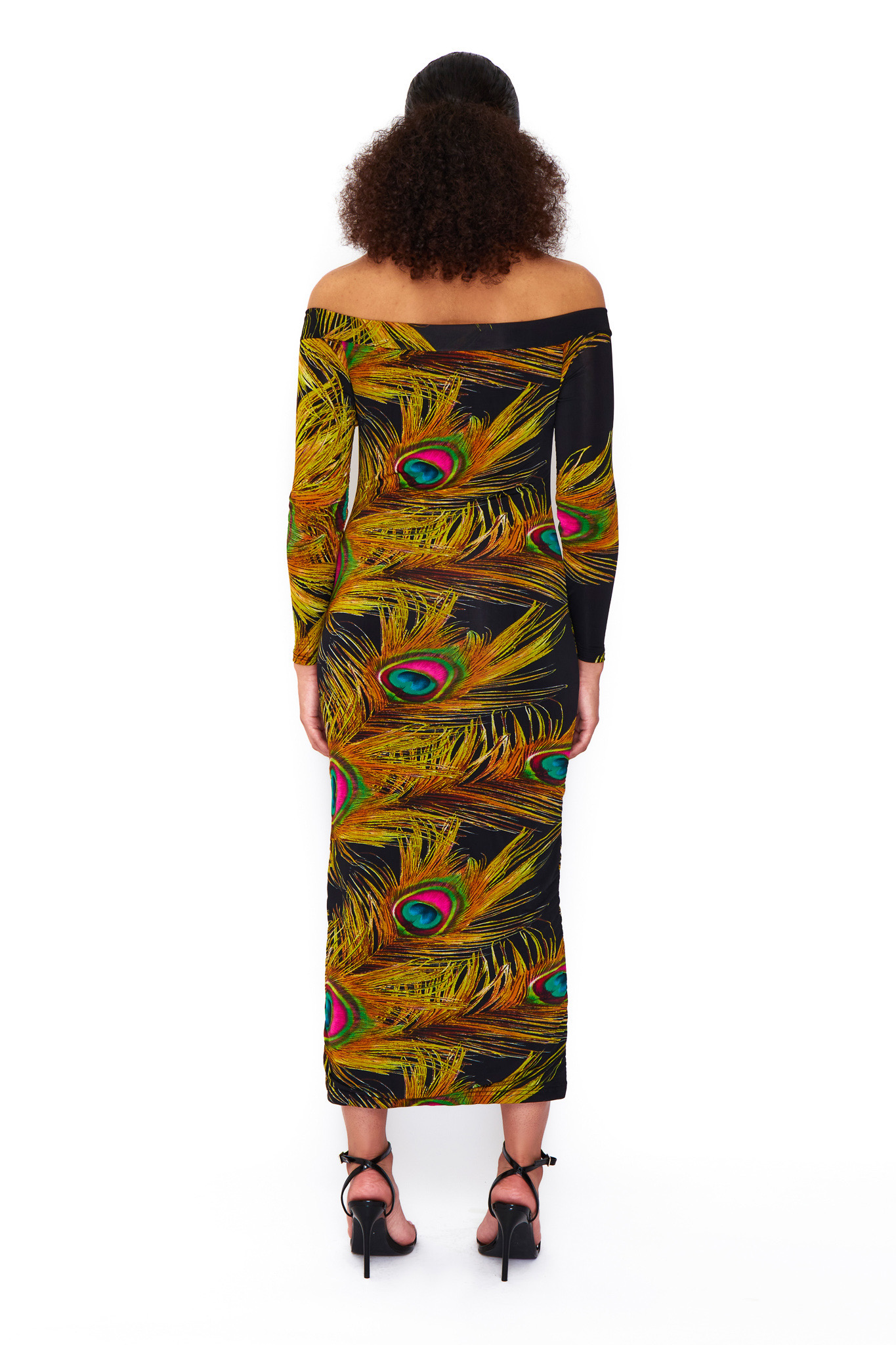 PEACOCK OFF THE SHOULDER MIDAXI DRESS