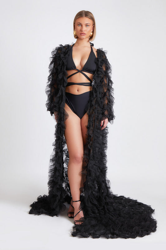 NERA BLACK MAXI KIMONO JACKET 