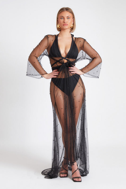 BEADED MAXI KIMONO JACKET