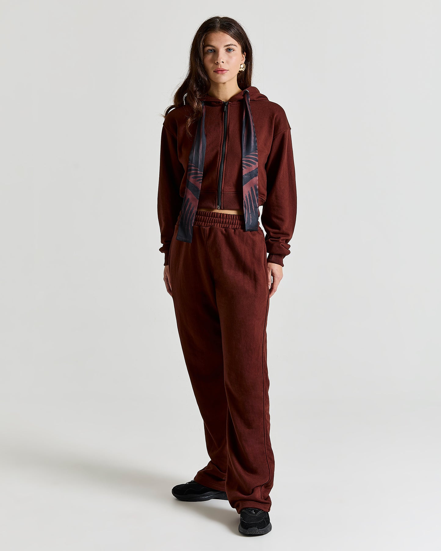 SAFARI Scarf Cropped Hoodie in Brown