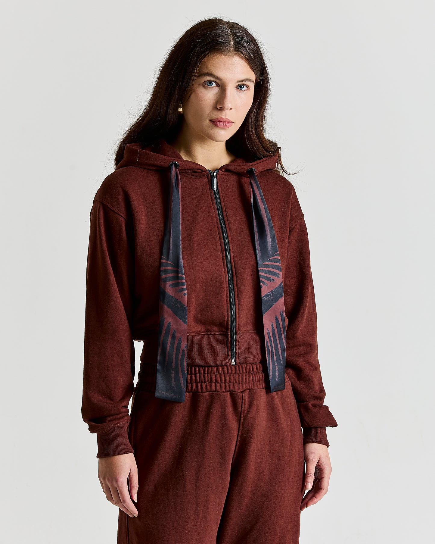 SAFARI Scarf Cropped Hoodie in Brown