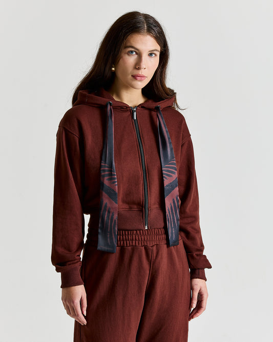 SAFARI Scarf Cropped Hoodie in Brown