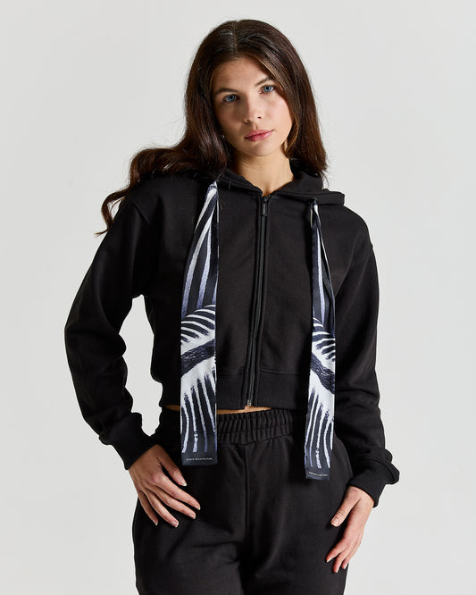 SAFARI Scarf Cropped Hoodie in Black