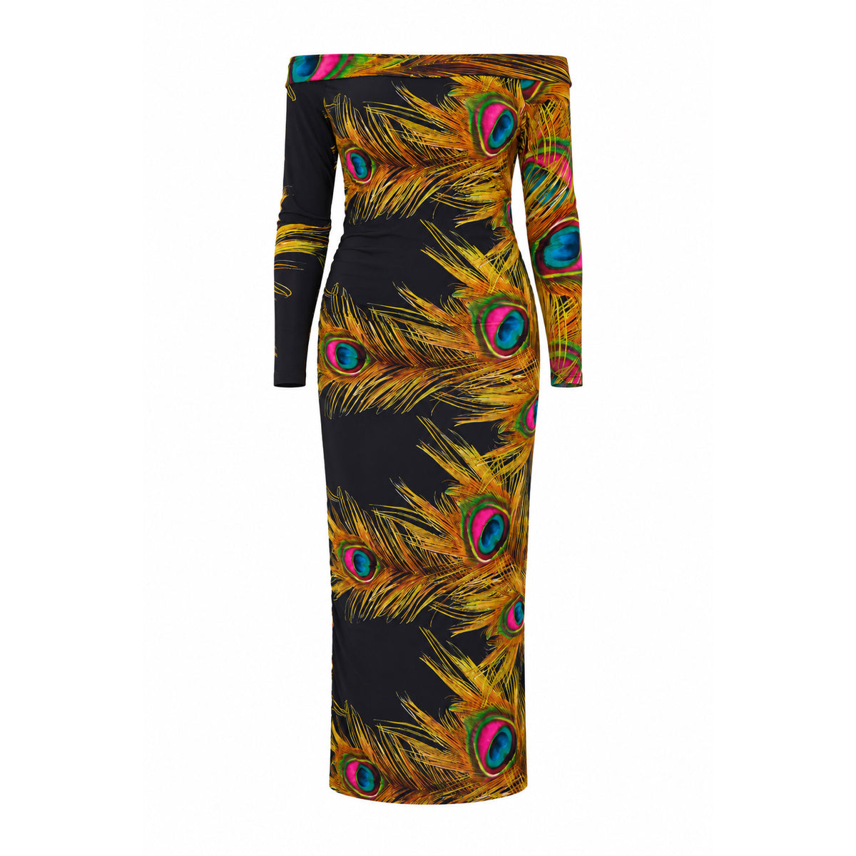 PEACOCK OFF THE SHOULDER MIDAXI DRESS